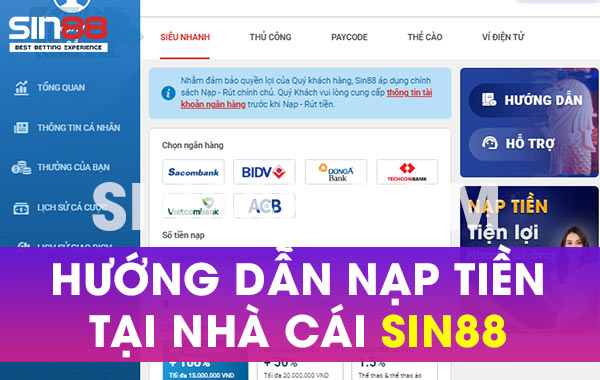 Hướng dẫn nạp tiền Sin88